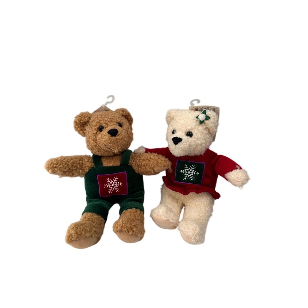 Hallmark Kiss Kiss Mistletoe Bears Plush Pair Set Magnetic Noses Christmas Tags
